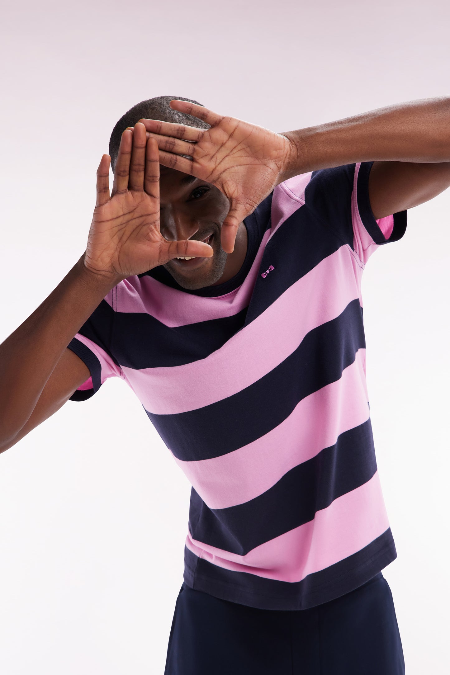 Straight-fit striped navy and pink Pima cotton T-shirt