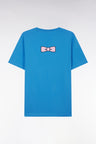 Straight-fit blue Pima cotton T-shirt with back embroidery