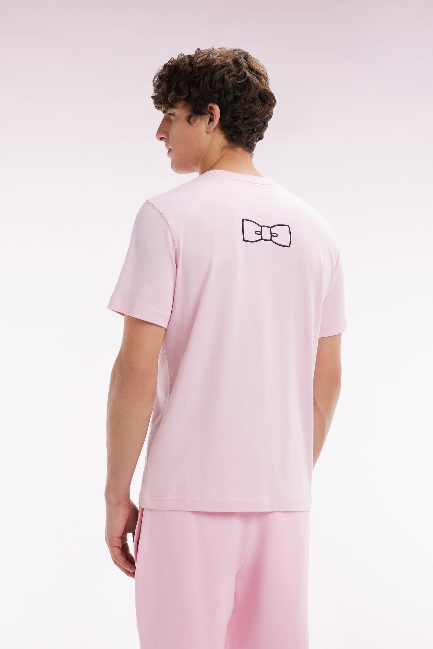 Straight-fit light pink Pima cotton T-shirt with back embroidery