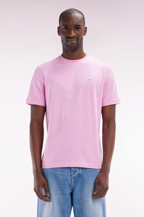 Straight-fit pink Pima cotton T-shirt with back embroidery - Image 1