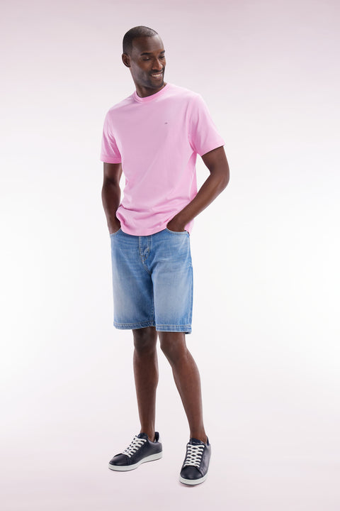 Straight-fit pink Pima cotton T-shirt with back embroidery - Image 2