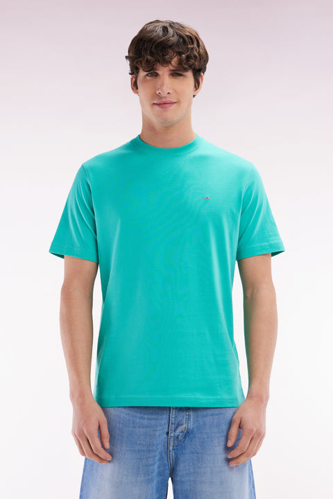 Straight-fit green Pima cotton T-shirt with back embroidery - Image 1