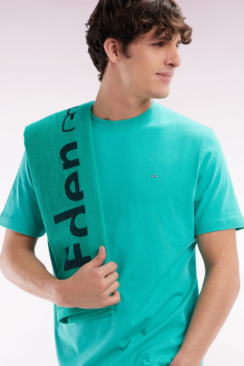 Straight-fit green Pima cotton T-shirt with back embroidery - Image 3