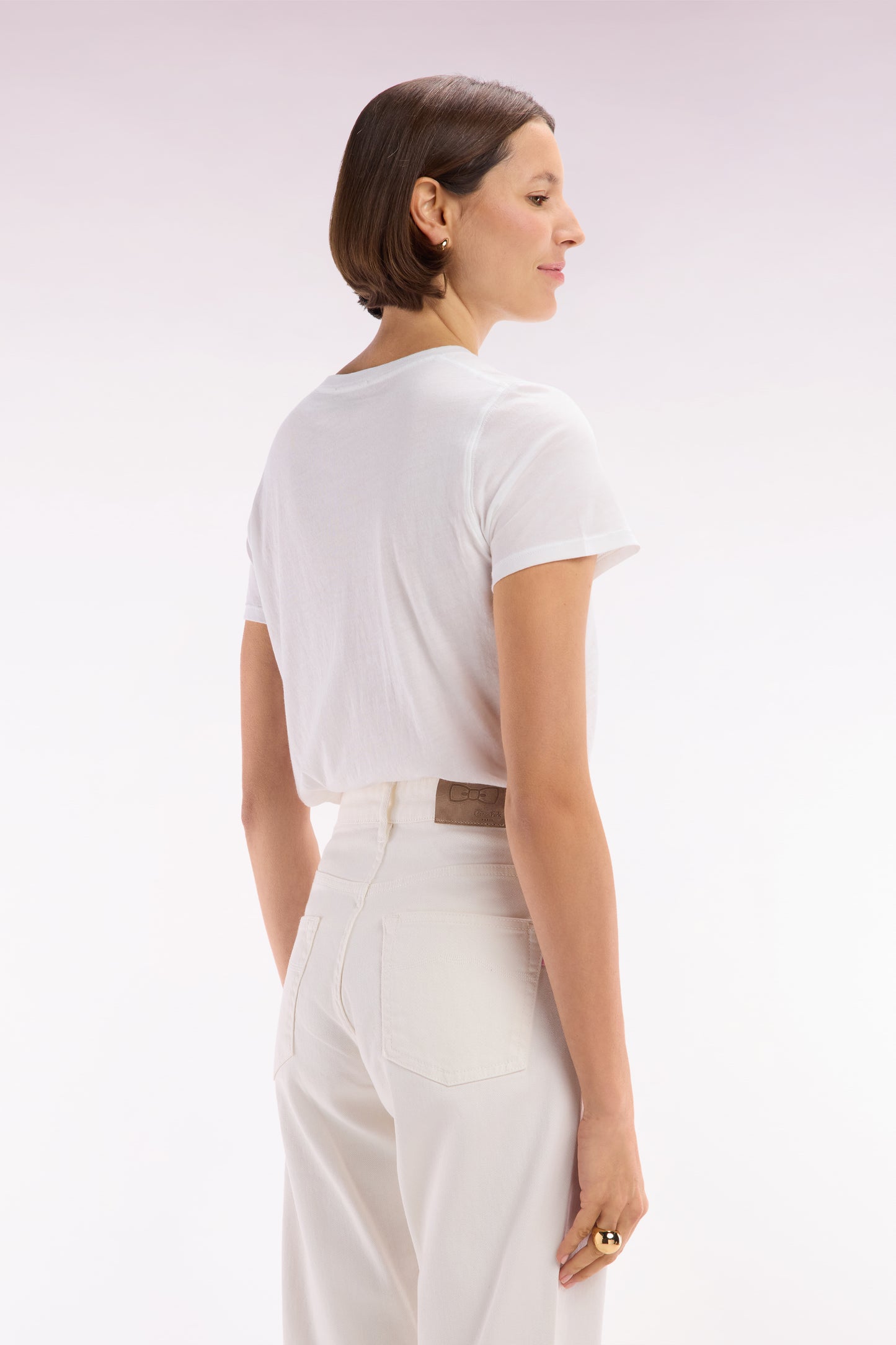 T-shirt à col rond en jersey de coton Pima léger blanc coupe droite