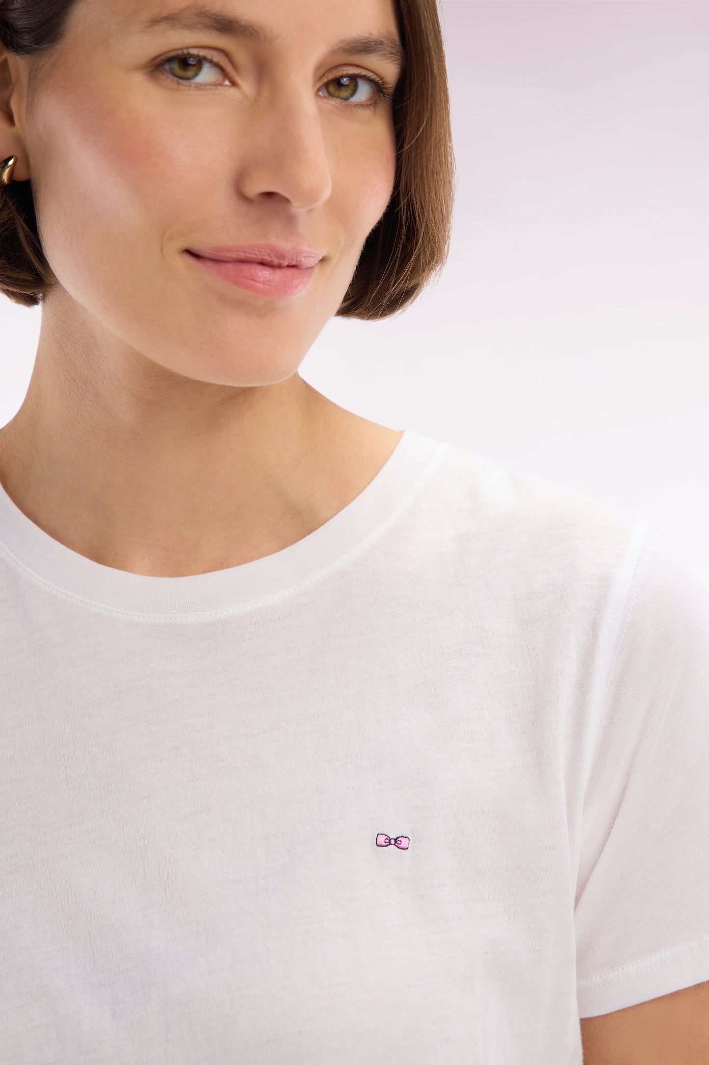 T-shirt à col rond en jersey de coton Pima léger blanc coupe droite