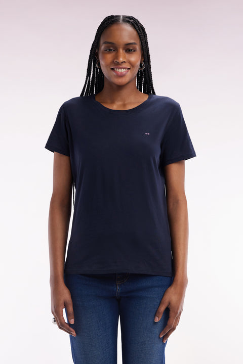 Round-neck T-shirt in lightweight navy Pima cotton jersey, straight cut - Image 3