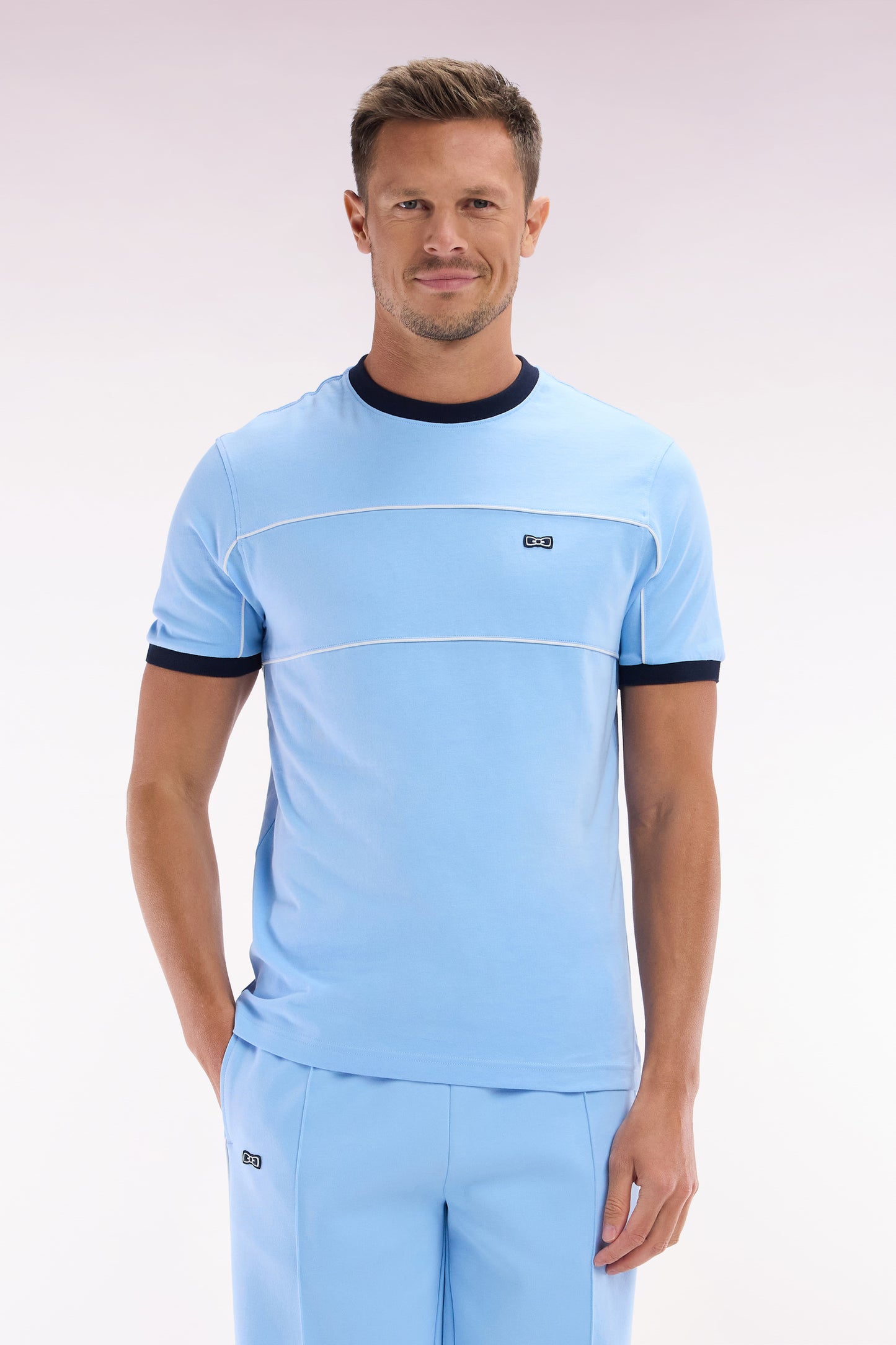 Straight-fit sky blue cotton jersey T-shirt with contrasting details