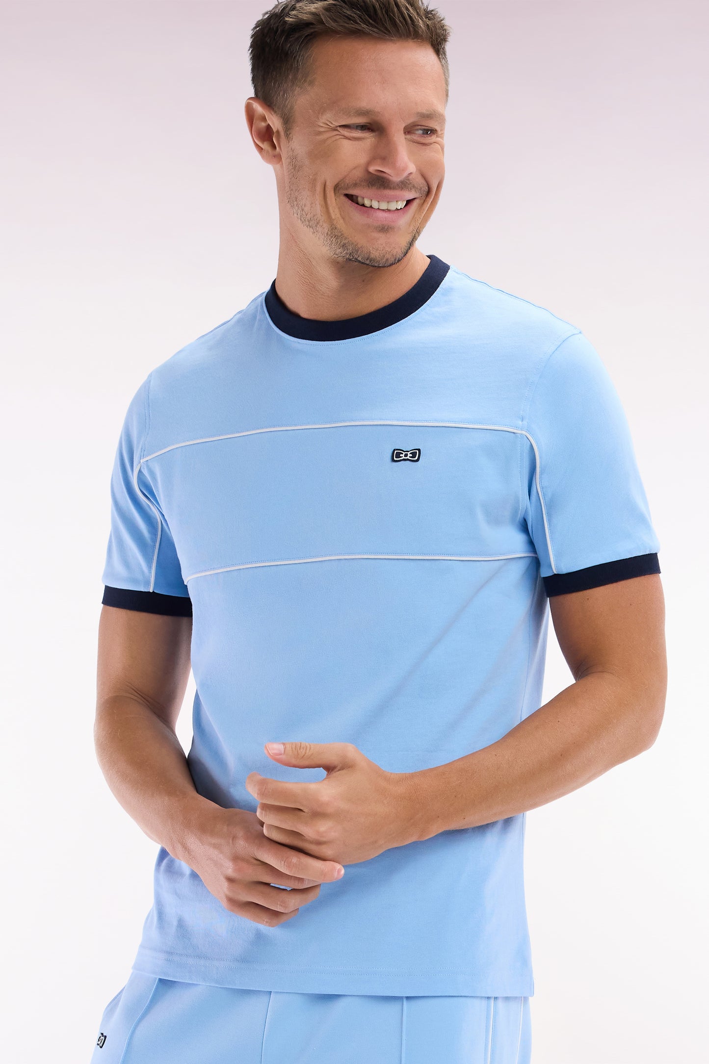 Straight-fit sky blue cotton jersey T-shirt with contrasting details