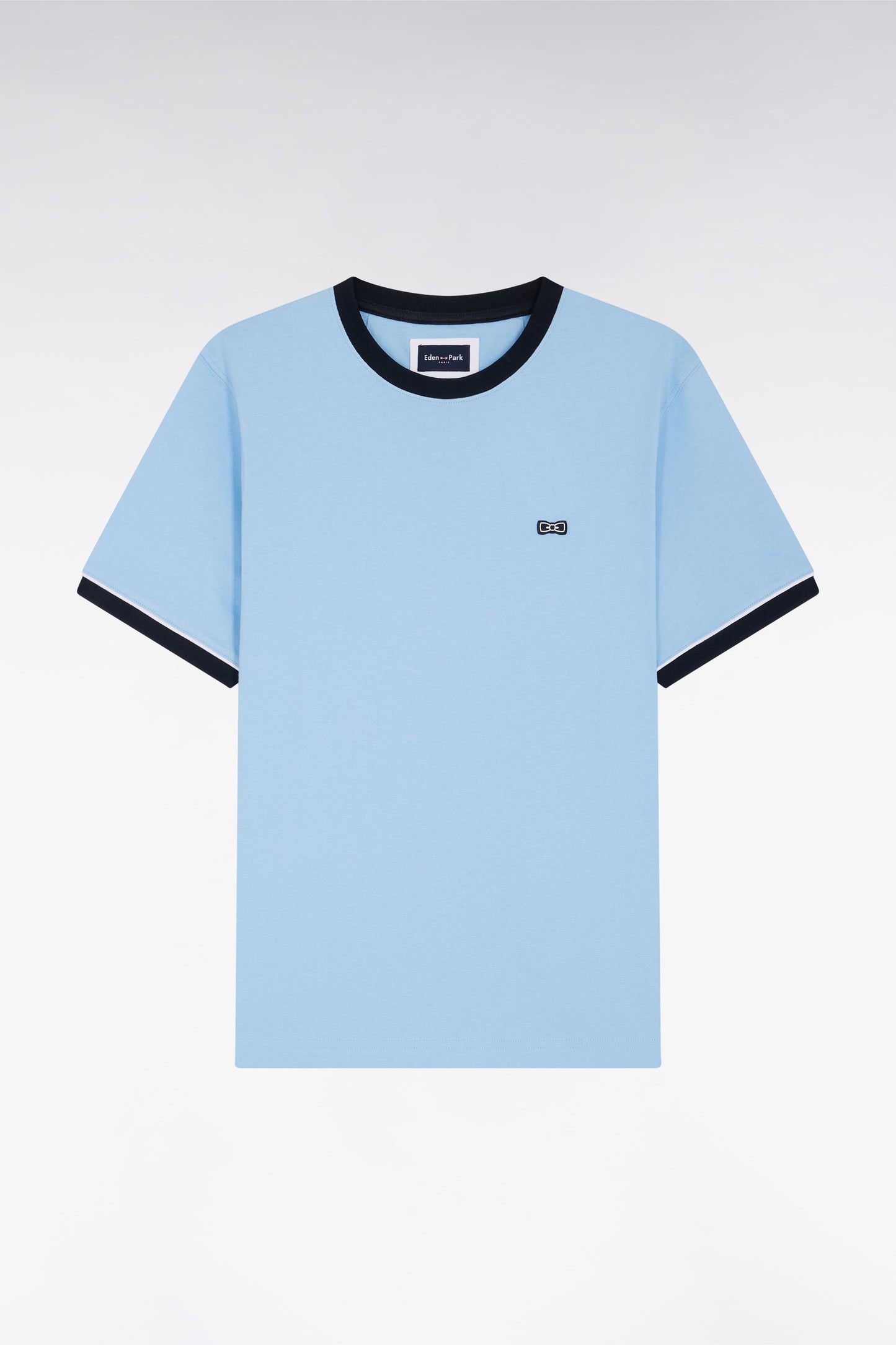 Sky cotton T-shirt with embroidery and bow tie badge - A SHOOTER