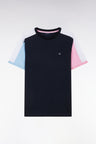 Straight-fit navy cotton colorblock T-shirt