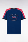 T-shirt en coton bleu foncé broderie dos et découpes coupe droite
