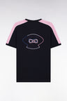T-shirt en coton marine broderie dos et découpes coupe droite