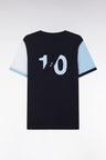 Straight-fit colorblock T-shirt in navy cotton with 10 embroidery