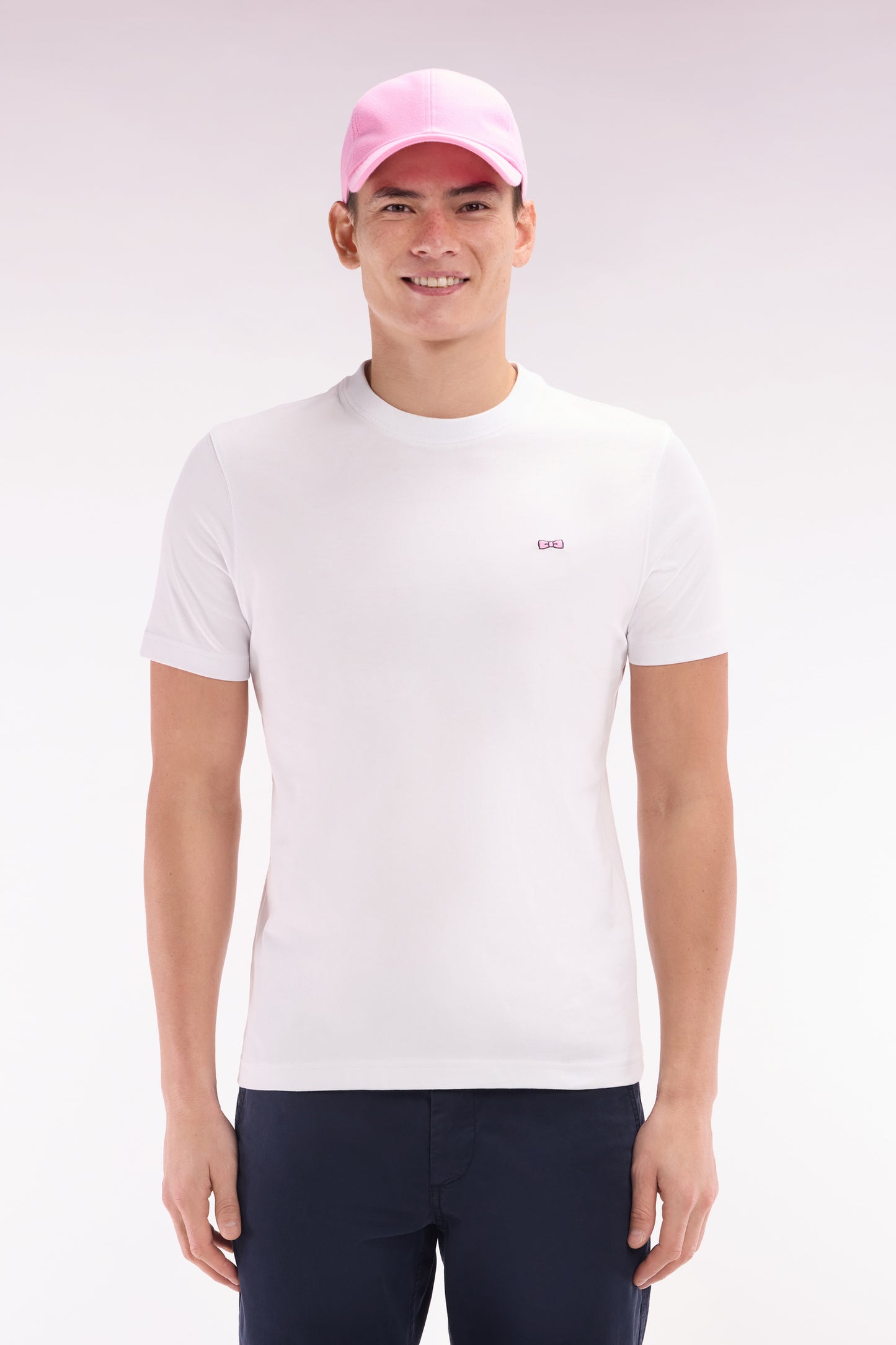 White cotton T-shirt embroidered back straight cut