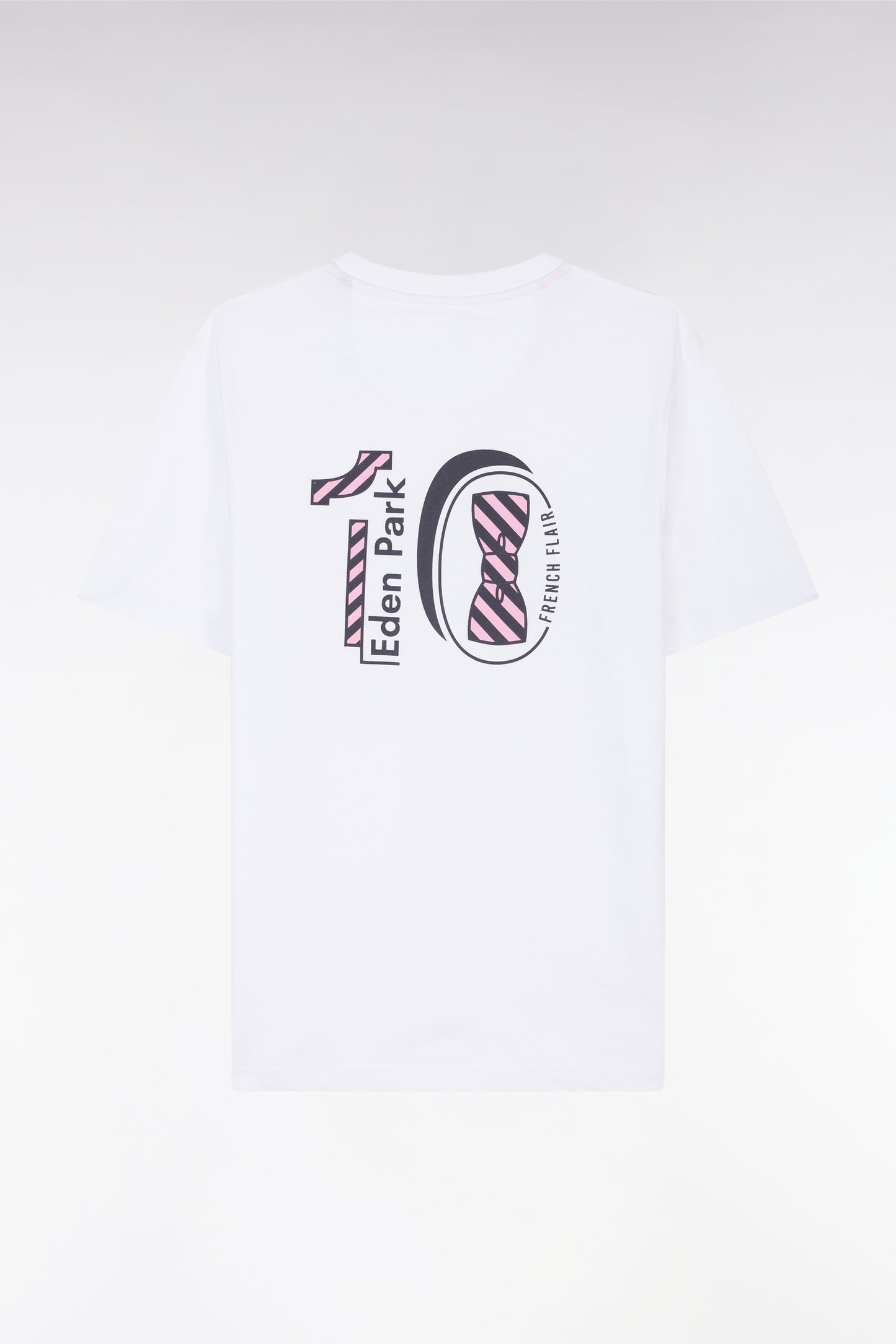 White cotton T-shirt embroidered back straight cut