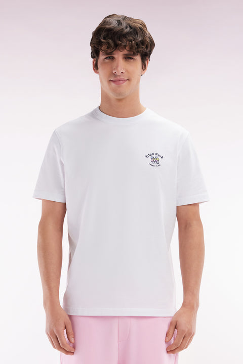 T-shirt en coton blanc broderie multicolore coupe décontractée - Image 1