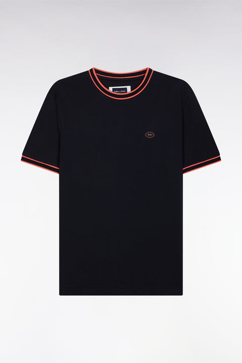 Navy cotton T-shirt with coral ribbing, relaxed fit - Image 2
