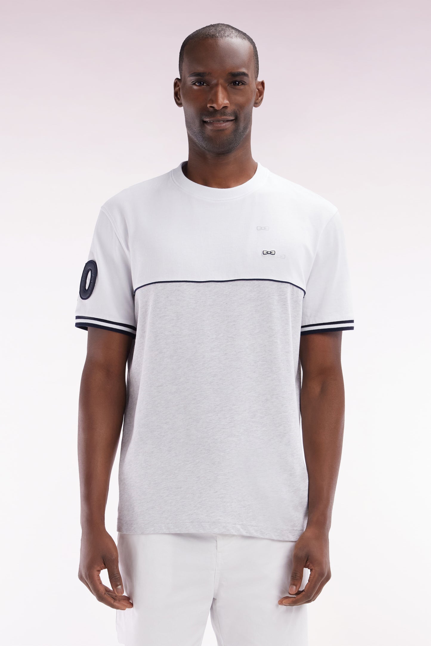 Two-tone T-shirt in grey cotton, relaxed fit