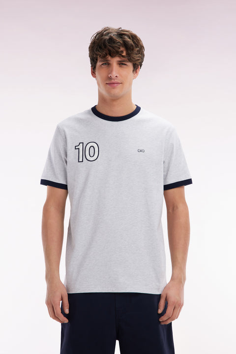 Grey cotton T-shirt, embroidery 10, relaxed fit - Image 1