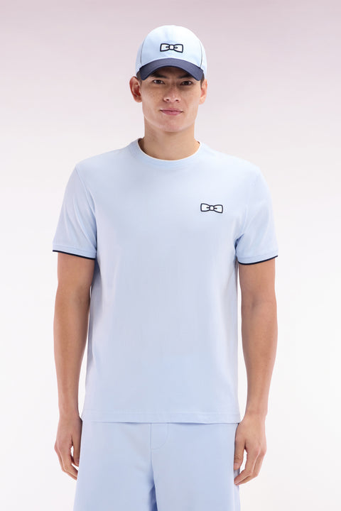 Sky cotton T-shirt with bow-tie embroidery, relaxed fit - Image 1