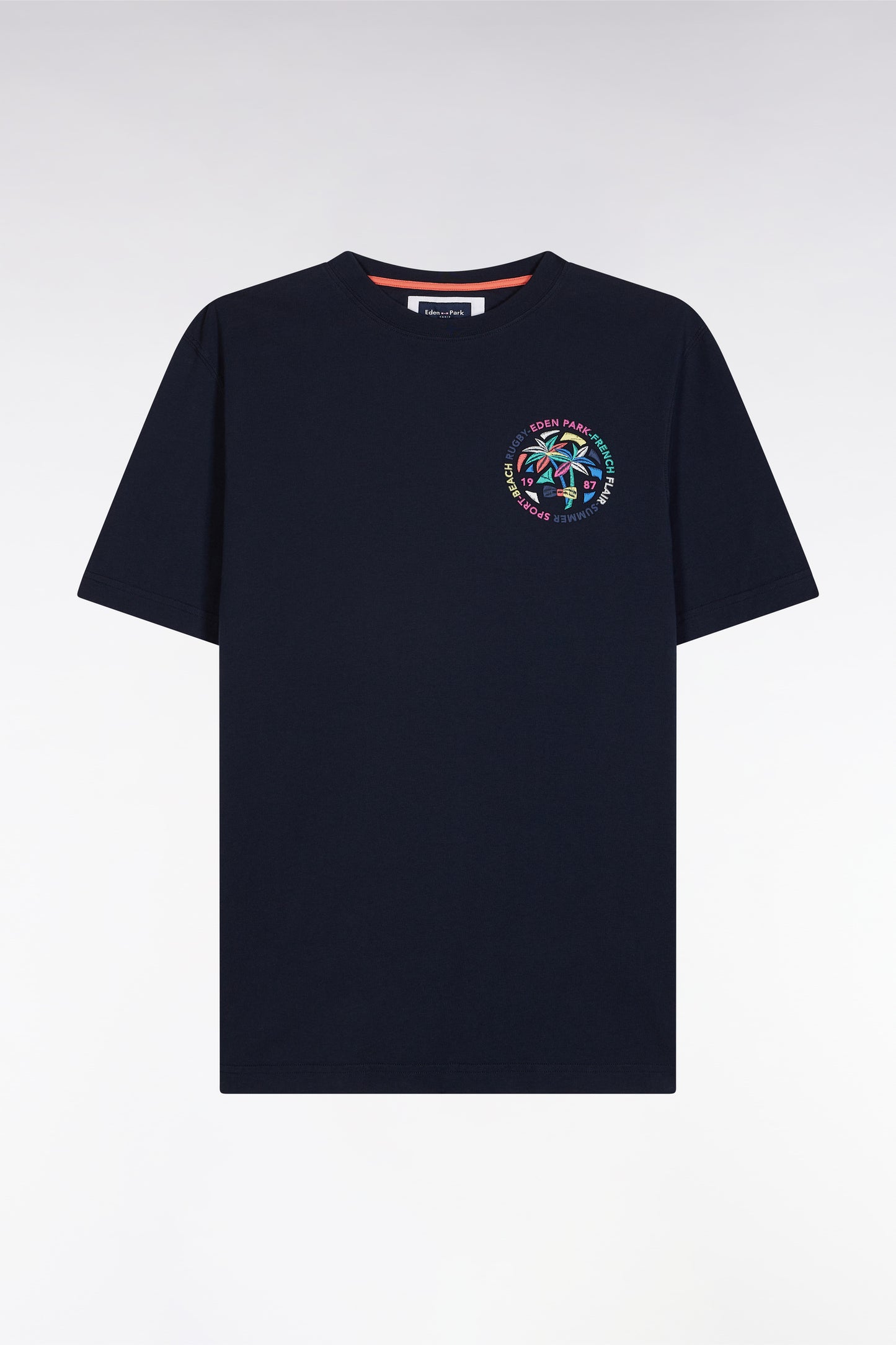 T-shirt in navy cotton with multicolored screen print, relaxed fit