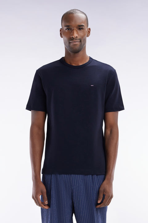 T-shirt en jersey de coton slub marine coupe droite - Image 1