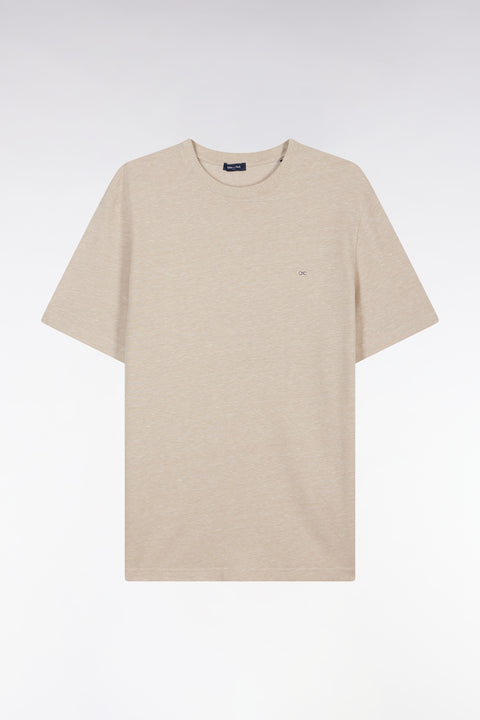 Straight-fit beige T-shirt in cotton and linen blend - Image 2