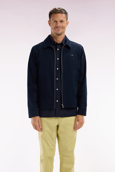 Water-repellent navy zipped jacket in stretch cotton - Image 1