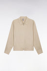 Zipped beige jacket in stretch cotton gabardine