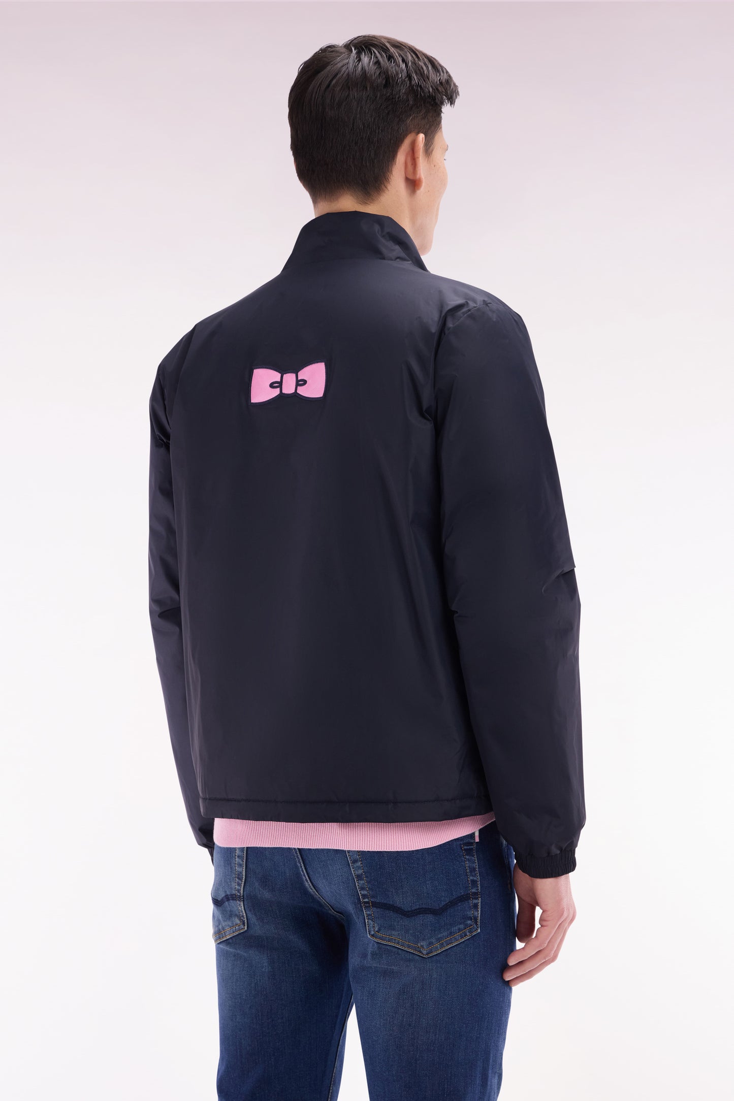 Blouson coupe-vent en polyamide mat marine brodé