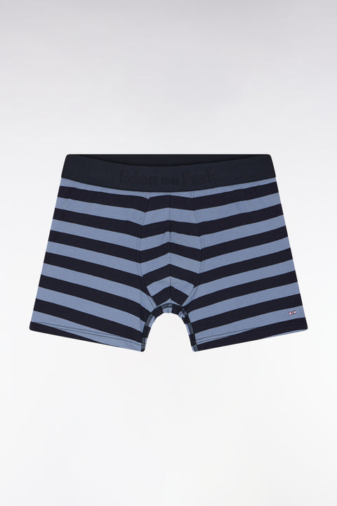 Boxer shorts in stretch cotton jersey with navy and grey stripes - Image 1