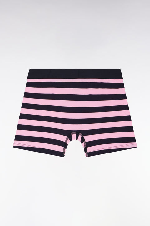 Boxer shorts in stretch cotton jersey with navy and pink stripes - Image 2