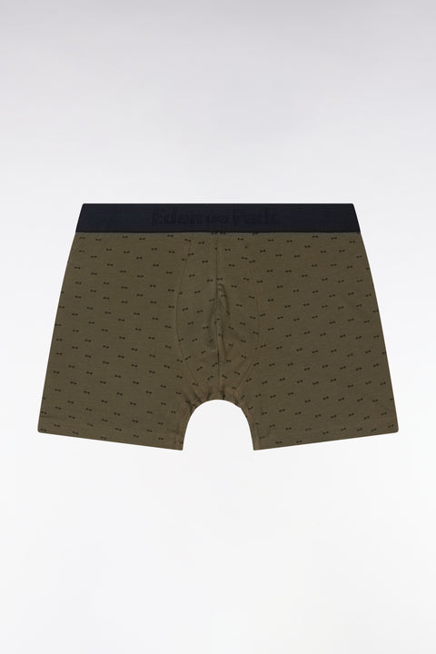 Stretch cotton jersey boxer shorts with khaki bow tie micropatterns - Image 1