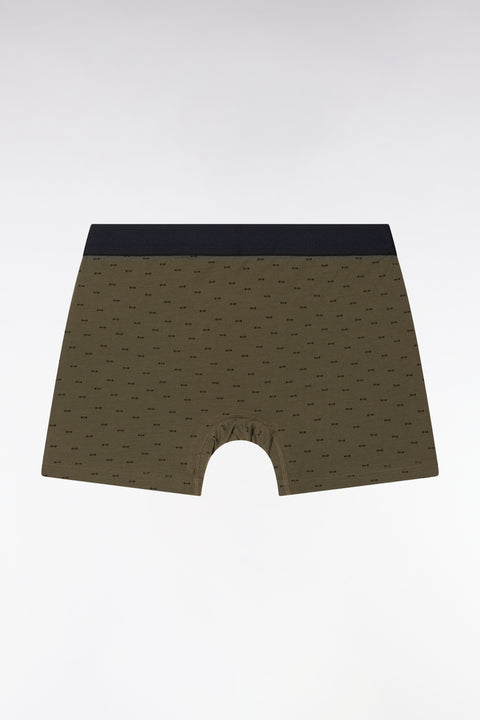 Stretch cotton jersey boxer shorts with khaki bow tie micropatterns - Image 2