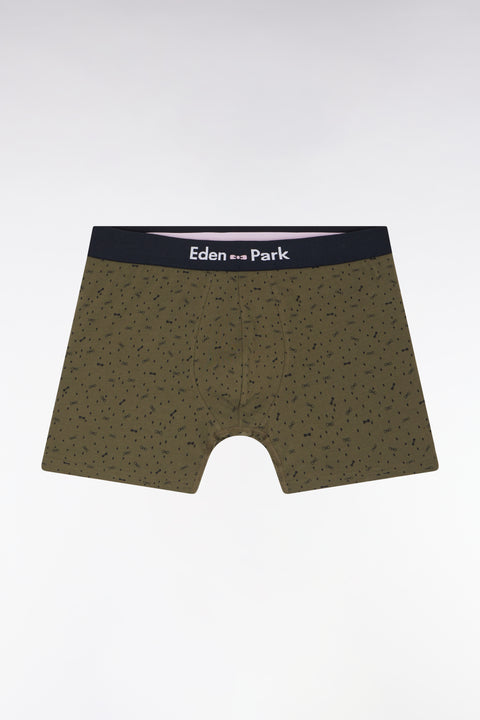 Boxer shorts in stretch cotton jersey with khaki micropatterns - Image 1