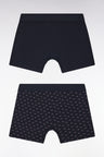 Set of two plain and printed boxer shorts in navy stretch cotton jersey