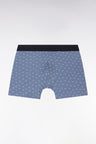 Set of two plain and printed boxer shorts in blue-grey stretch cotton jersey