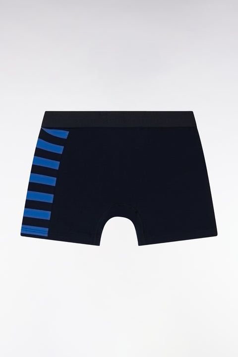 Set of two boxer shorts in navy and blue stretch cotton jersey with circled details - Image 2