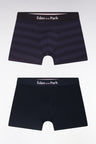 Set of two boxer shorts in navy stretch cotton jersey with navy ring