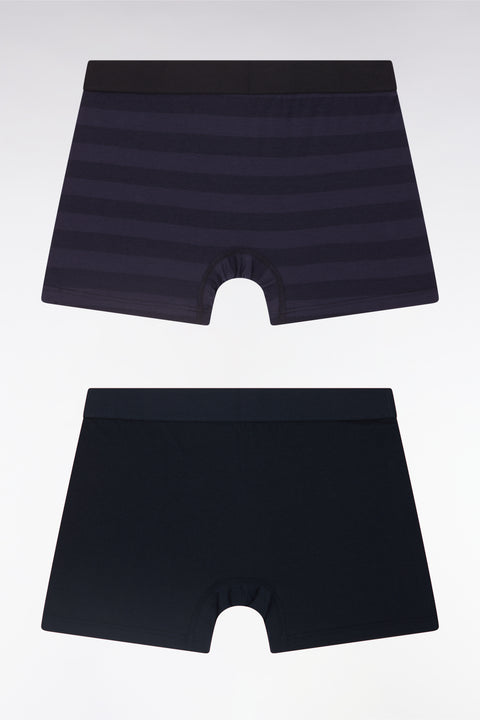 Set of two boxer shorts in navy stretch cotton jersey with navy ring - Image 1