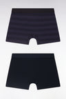 Set of two boxer shorts in navy stretch cotton jersey with navy ring