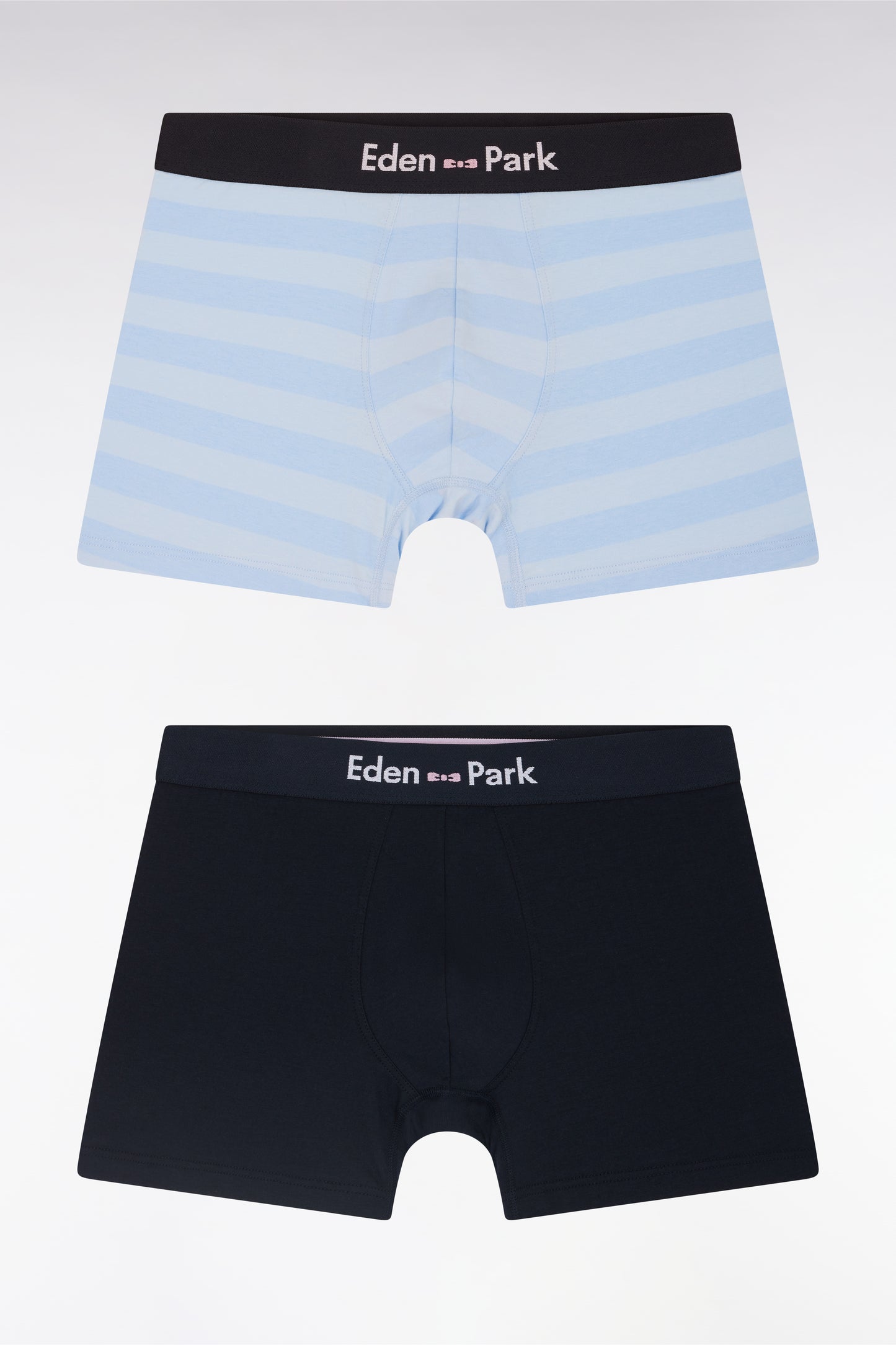 Set of two boxer shorts in navy stretch cotton jersey with sky circles