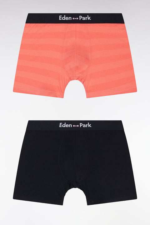 Set of two boxer shorts in navy stretch cotton jersey with coral ring - Image 1