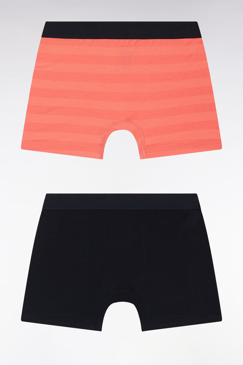 Set of two boxer shorts in navy stretch cotton jersey with coral ring - Image 2