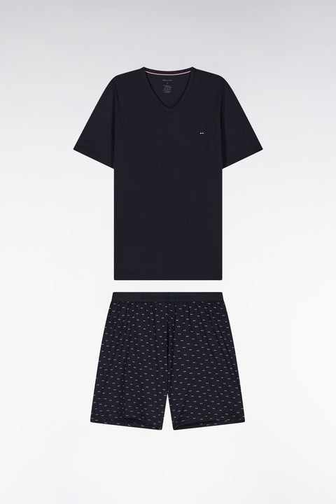 Short pyjamas in navy cotton jersey shorts with micropatterns - Image 1