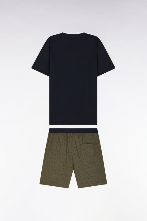 Pyjama court en jersey de coton kaki short à micromotifs - Image 2