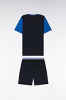 Short pyjamas in navy blue and white cotton jersey shorts with striped details