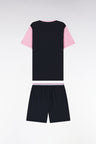 Short pyjamas in pink and white navy cotton jersey shorts with striped details