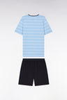 Pyjama court en jersey de coton T-shirt cerclé ciel short marine