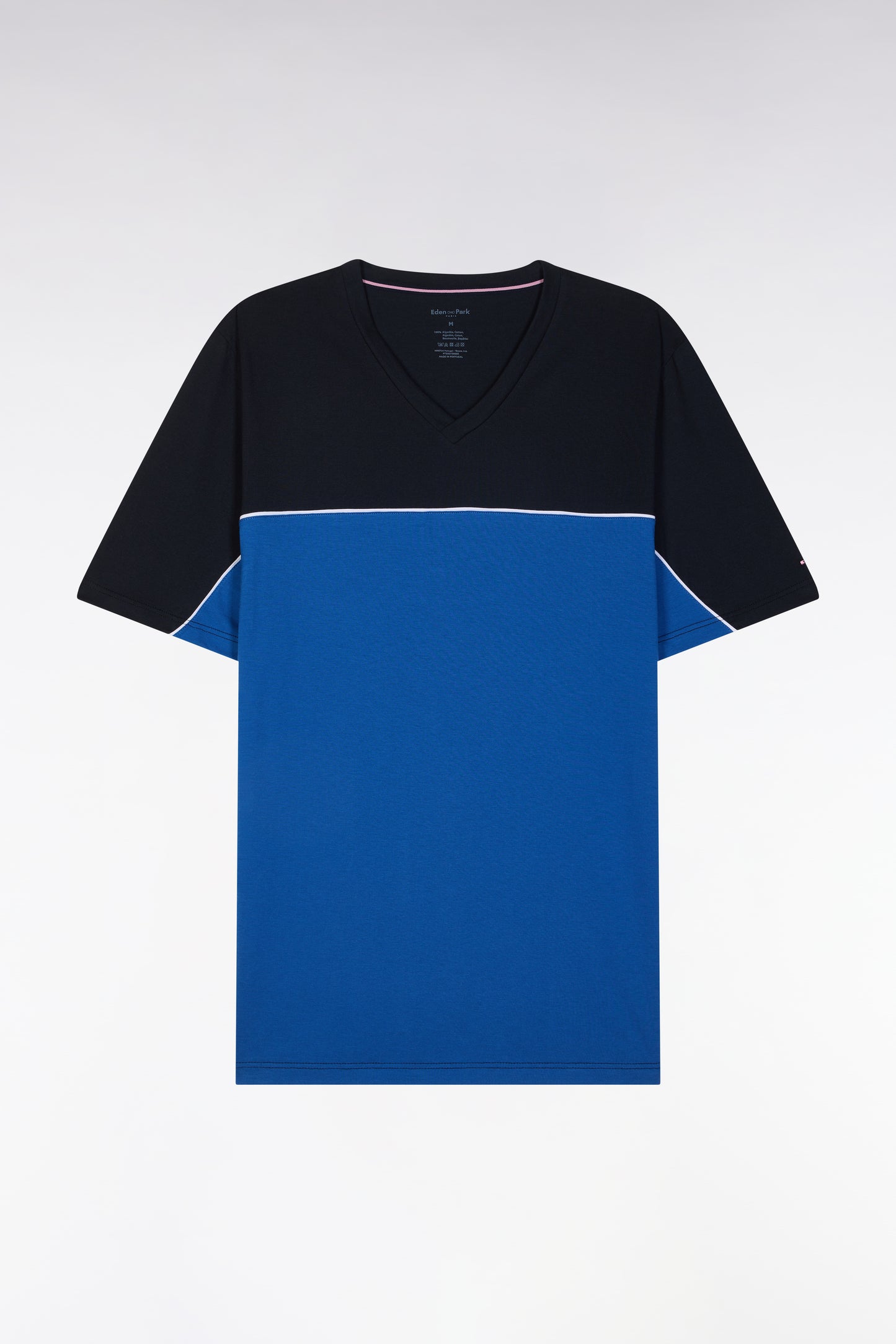 Short pyjamas in blue and navy cotton jersey